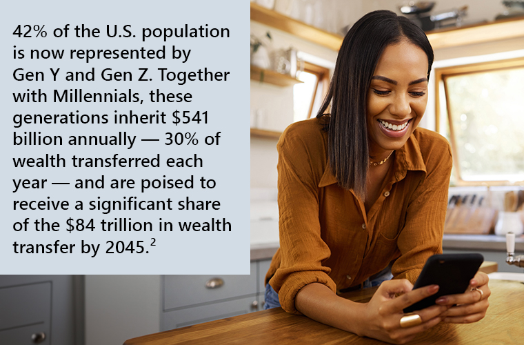 Happy women texting in her kitchen